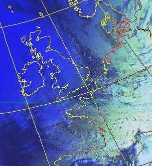 Satellitenbild (Falschfarbenbild, Ausschnitt) von NOAA 6 vom 20.01.1981, 09.01 UT