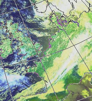 Satellitenbild (Falschfarbenbild, Ausschnitt) von NOAA 6 vom 17.07.1981, 08.46 UT