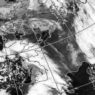 Satellitenbild (Infrarot, Ausschnitt) von NOAA 7 vom 20.12.1983, 04.28 UT