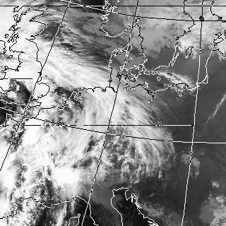 Satellitenbild (Infrarot, Ausschnitt) von NOAA 7 vom 08.11.1984, 14.53 UT