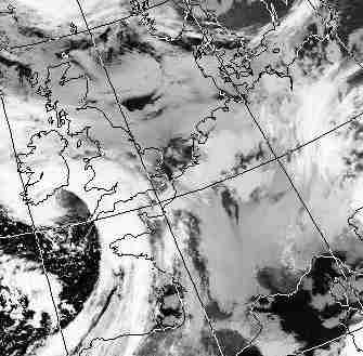 Satellitenbild (Infrarot, Ausschnitt) von NOAA 9 vom 05.05.1985, 03.28 UT