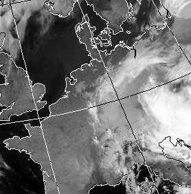 Satellitenbild (Infrarot, Ausschnitt) von NOAA 12 vom 04.04.1996, 02.17 UT