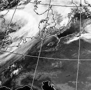 Satellitenbild (Infrarot, Ausschnitt) von NOAA 14 vom 16.09.1997, 17.28 UT