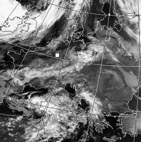 Satellitenbild (Infrarot, Ausschnitt) von NOAA 17 vom 20.02.2008, 20.38 UT